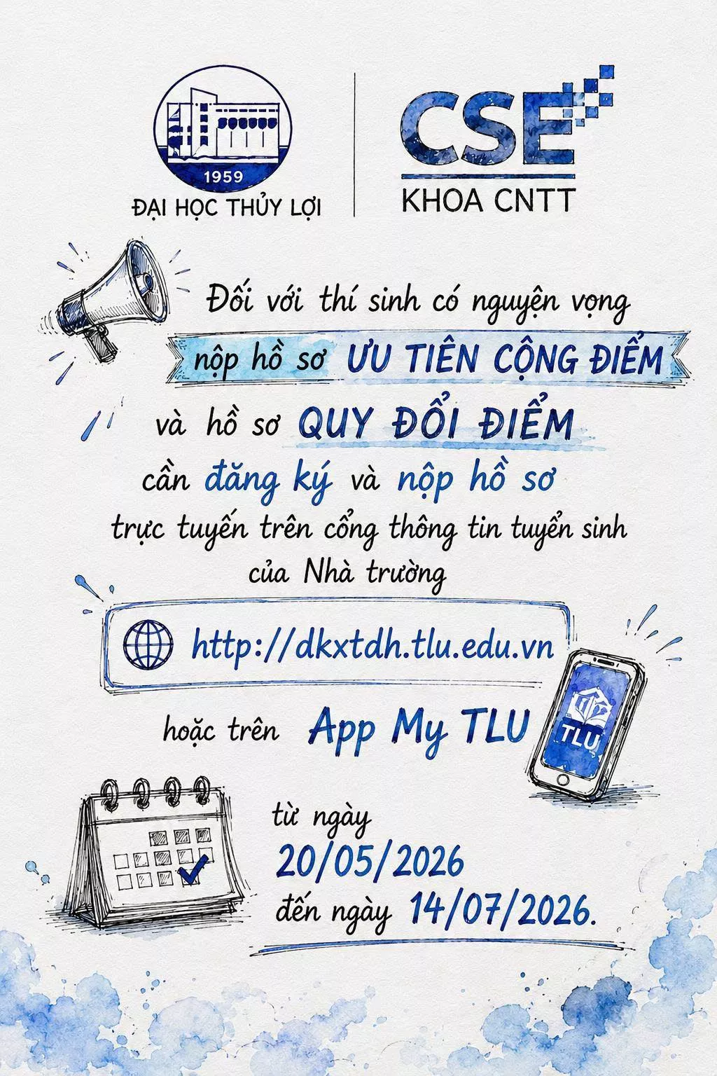 Thông báo kê khai thông tin đăng ký cộng điểm ưu tiên và quy đổi điểm tuyển sinh năm 2026